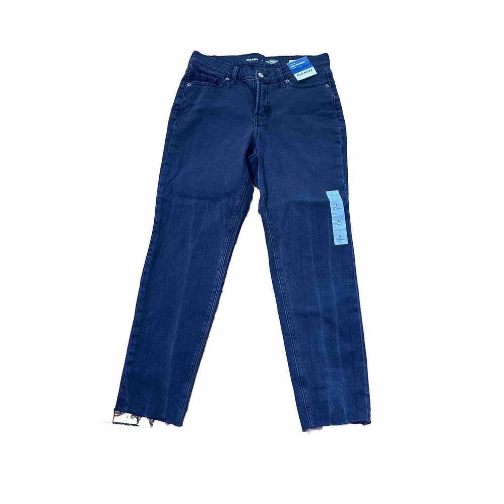 Old Navy Jeans Womens High Rise O.G Straight Ankle Raw‎ Frayed Hem Denim Size 6